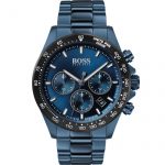 Hugo Boss Hero Sport Men's Watch 1513758 has a blue stainless steel bracelet strap and blue dial with silver hands. Stylish and in fashion.