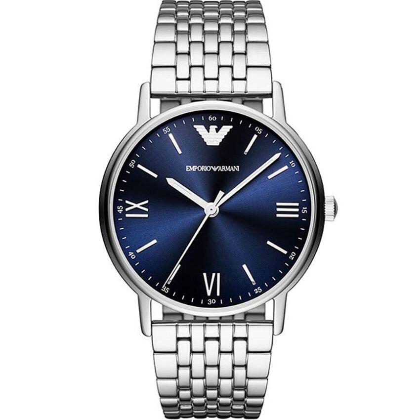 Emporio Armani Men’s Watch AR80010 has a silver stainless steel bracelet strap and blue dial with silver hands. Add this to your collection.